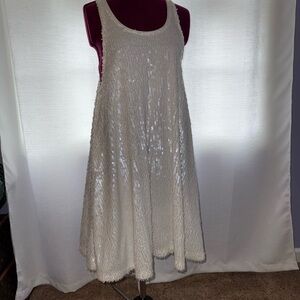 Norma Kamali sequined racer-back trapeze dress- White